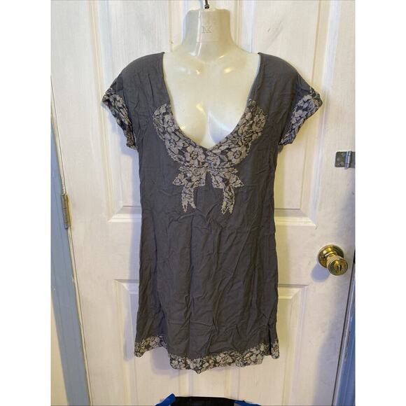 Y2K ASOS Mini Dress Women Size 6 Gray Lace Double V Neck Tie Back Sexy Feminine - Picture 10 of 10